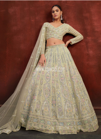 Light Grey Embroidered Silk And Net Lehenga Choli