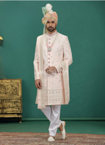 Light Pink Embroidered Art Silk Sherwani