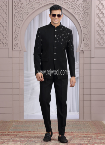 Black Embroidered Imported Jodhpuri Suit