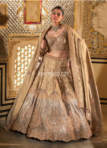 Golden And Cream Embroidered Silk Lehenga Choli