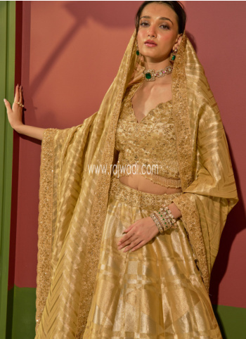 Golden Embroidered Silk Wedding Lehenga Choli 