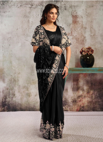 Black Embroidered Organza Saree With Jacket