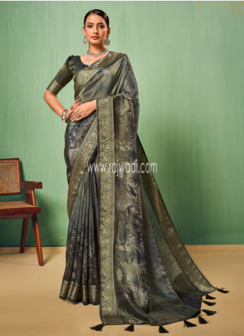 Green Printed Silk Saree