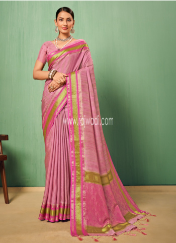 Pink Woven Silk Saree