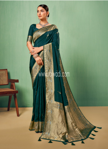 Dark Green Weaving Banarasi Silk Saree