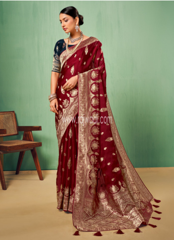 Maroon Woven Banarasi Silk Saree