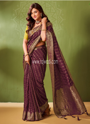 Dark Purple Woven Banarasi Silk Saree