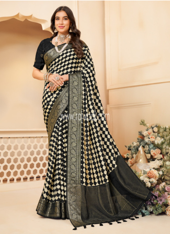 Black Woven Silk Printed Saree