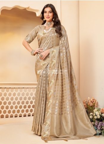 Beige Color Zari Woven Banarasi Silk Saree