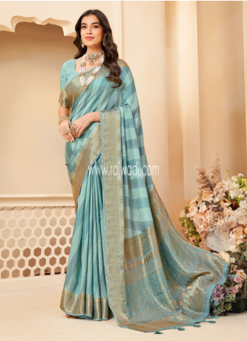 Light Sky Blue Woven Silk Saree