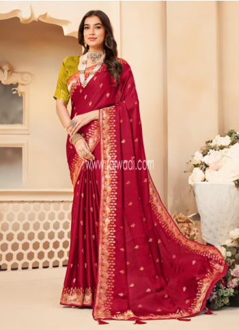 Maroon Zari Woven Banarasi Silk Saree