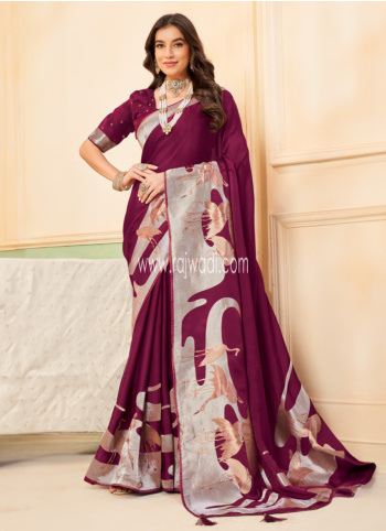 Magenta Weaving Banarasi Silk Saree