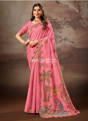 Pink Colored Pashmina Silk Printed Saree