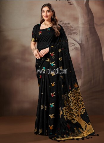 Black Woven Pashmina Silk Saree