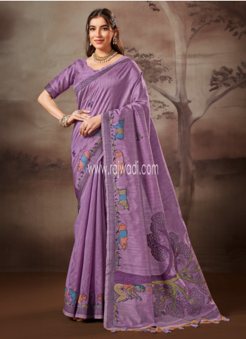 Light Purple Printed Pashmina Silk Saree