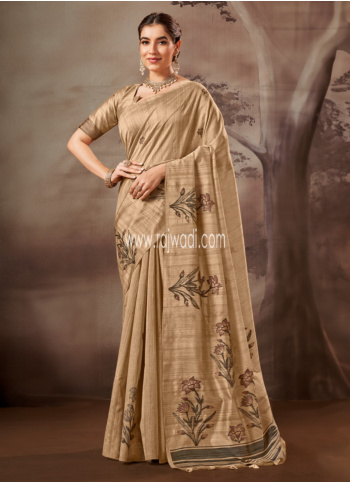 Dark Beige Color Woven Pashmina Silk Saree