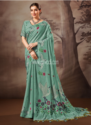 Light Sea Green Woven Pashmina Silk Saree