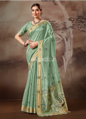 Light Sea Green Weaving Pashmina Silk Saree