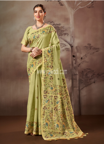 Pista Green Weaving Pashmina Silk Saree