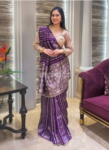 Purple Embroidered Tissue Silk Saree