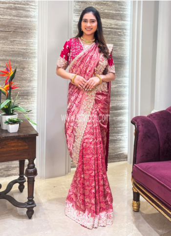 Rani Peacock Motif Woven Tissue Silk Saree