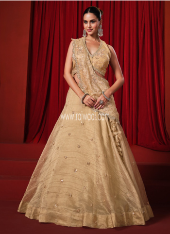 Dark Beige Embroidered Organza Lehenga Choli
