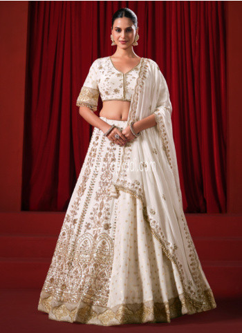 Off White Embroidered Silk Lehenga Choli