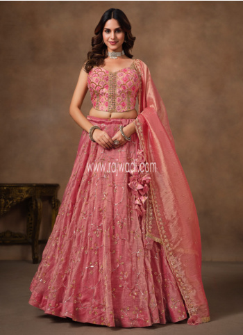 Gajari Pink Organza Embroidered Lehenga Choli
