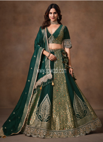 Green Woven Silk Lehenga Choli