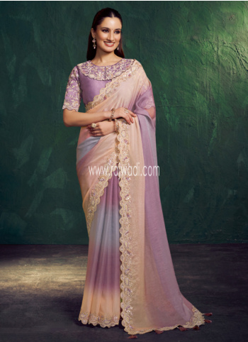 Multicolor Embroidered Organza Saree