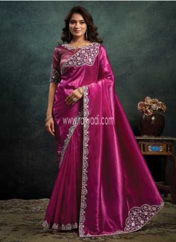 Rani Embroidered Organza Saree
