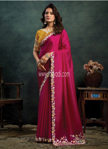 Rani Embroidered Organza Saree