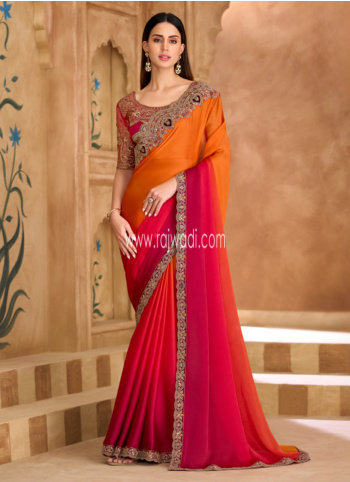 Multicolor Embroidered Chiffon Silk Saree
