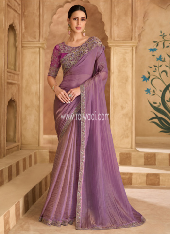 Onion Pink Embroidered Organza Saree