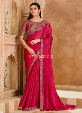 Rani Embroidered Chiffon Silk Saree