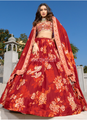 Beautiful Rust Color Embroidered Lehenga Choli