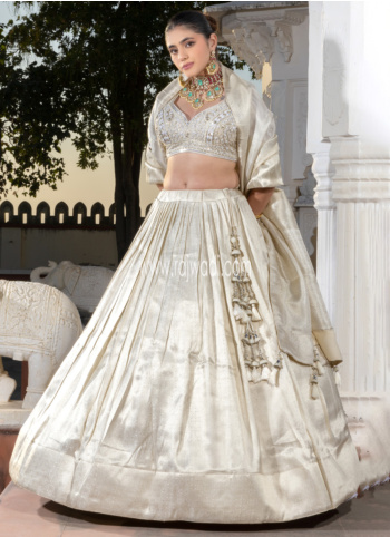 Ivory Color Lehenga Choli In Silk With Embroidered Work