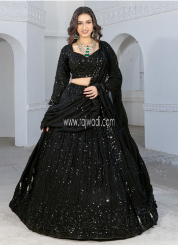 Black Georgette Silk Embroidered Lehenga Choli