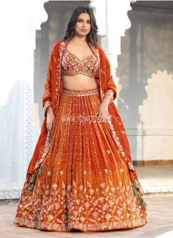 Orange Shimmer Silk Embroidered Lehenga Choli