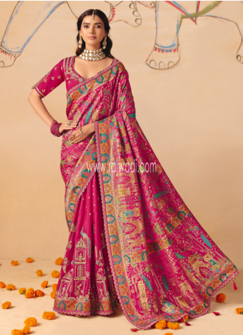 Rani Embroidered Banarasi Silk Saree
