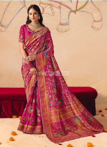 Rani Embroidered Banarasi Silk Saree