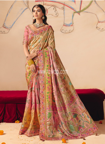 Multicolor Embroidered Banarasi Silk Saree