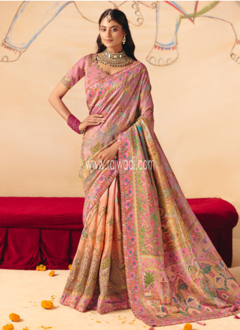 Dusty Rose Embroidered Banarasi Silk Saree