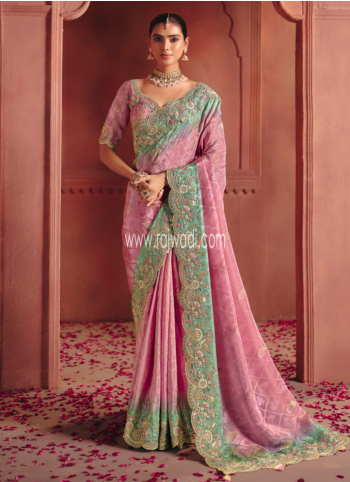 Light Pink Embroidered Silk Saree