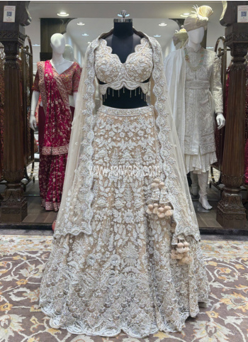 Ivory Color Embroidered Net Fabric Lehenga Choli