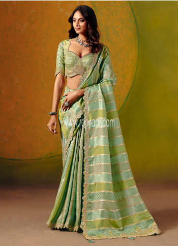 Traditional Wear Banarasi Silk Saree In Green 