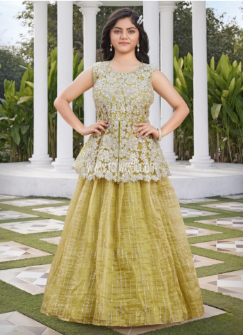 Green Embroidered Crepe  Silk Lehenga Choli
