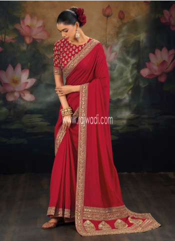 Red Embroidered Silk Saree