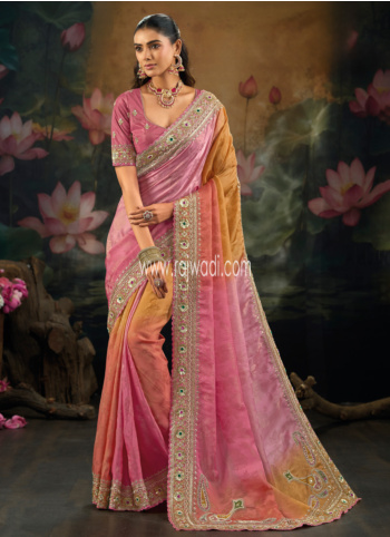 Multicolor Embroidered Banarasi Silk Saree