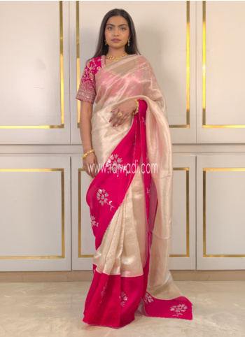 Gold And Pink Embroidered Organza Saree